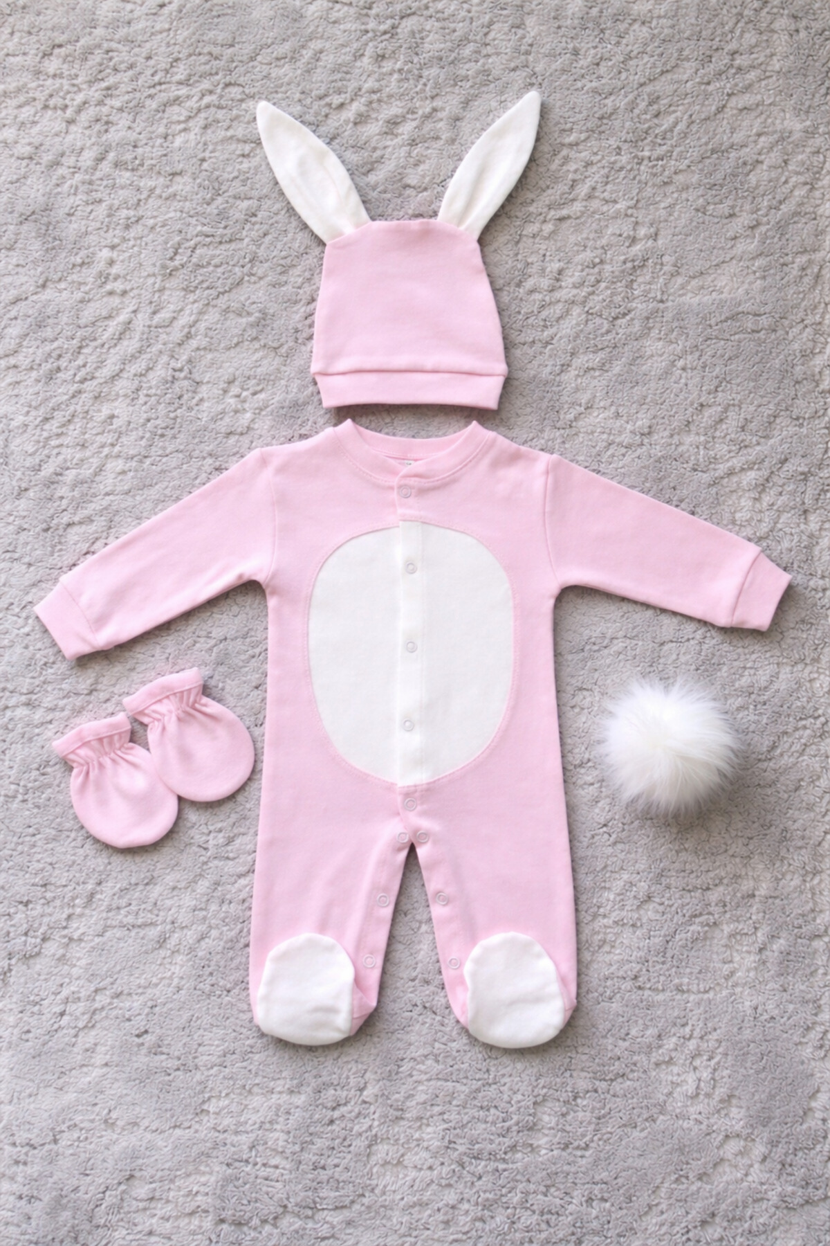 La Luna Kız Bebek 4 Parça Pembe Tavşan Tulum 0-3 Ay %100 Pamuk fotoğrafı 3 (önizleme)