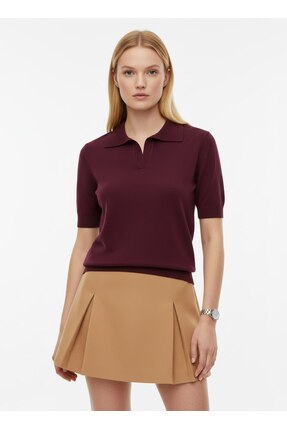 venezia giyim Rahat Kesim Polo Yaka Kısa Kol Basic Yumuşak Kadın T-shirt // V...