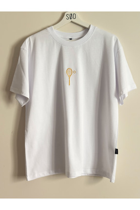 SØD WEAR Tenis Raket Nakış Baskılı Yuvarlak Yaka Oversize T-shirt