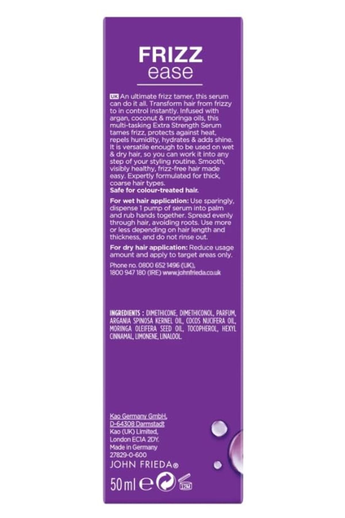 John Frieda Frizz Ease Kalın ve İnatçı Saçlar için Ekstra Güç Serum 50 ml — 8690010405753 — تصویر 2 از 3