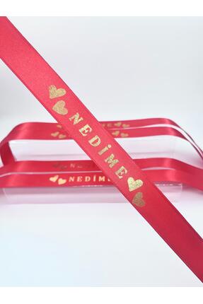 EvremStore Kırmızı Üzeri Gold Varak Baskı Nedime Kurdelesi 5 Adet