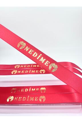EvremStore Kırmızı Üzeri Gold Varak Baskı Nedime Kurdelesi 5 Adet
