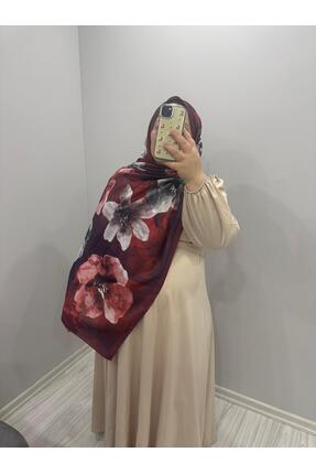 Eyfel Batık Çiçek Desen Bambu Şal Koyu Bordo