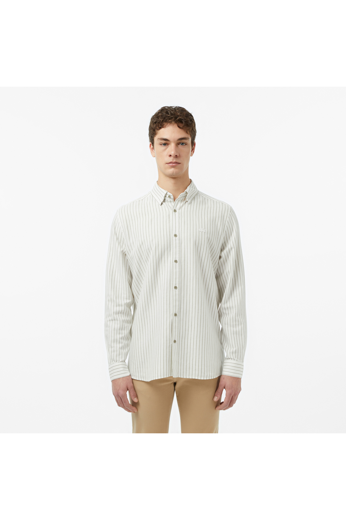 پیراهن مردانه کرم یقه دکمه‌دار سایز معمولی لاگوست پیراهن Lacoste