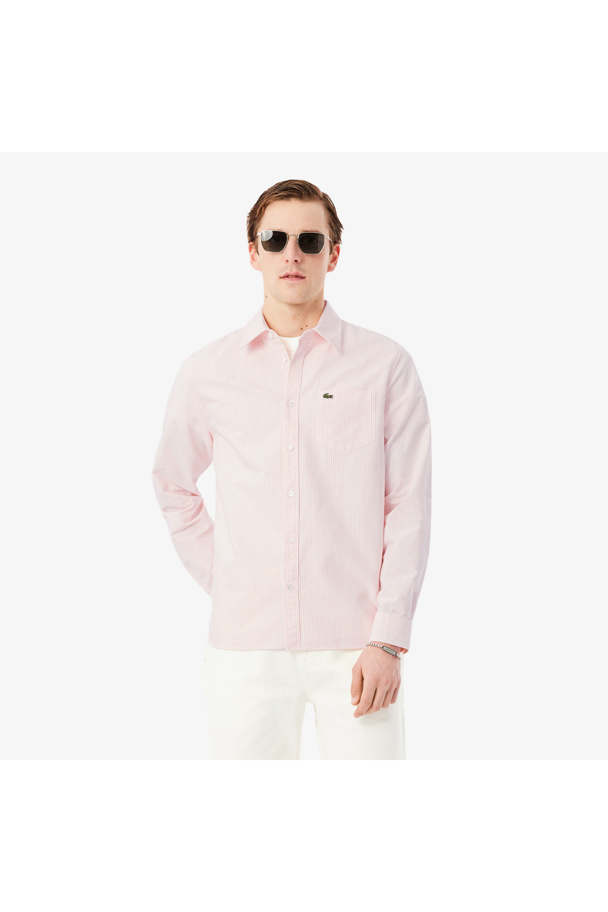 پیراهن مردانه راه راه صورتی سایز معمولی لاگوست پیراهن Lacoste