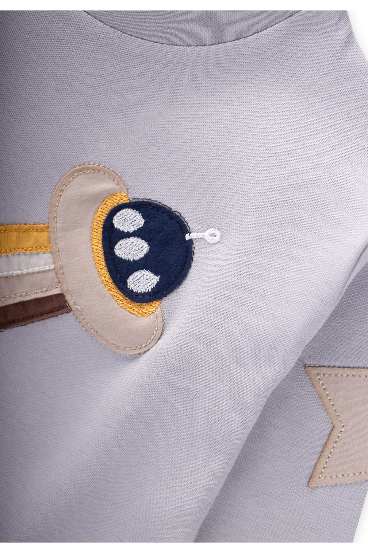 Cigit Uzay Aracı Aplikeli Pijama Takım 2-8 Yaş Gri fotoğrafı 4 (önizleme)