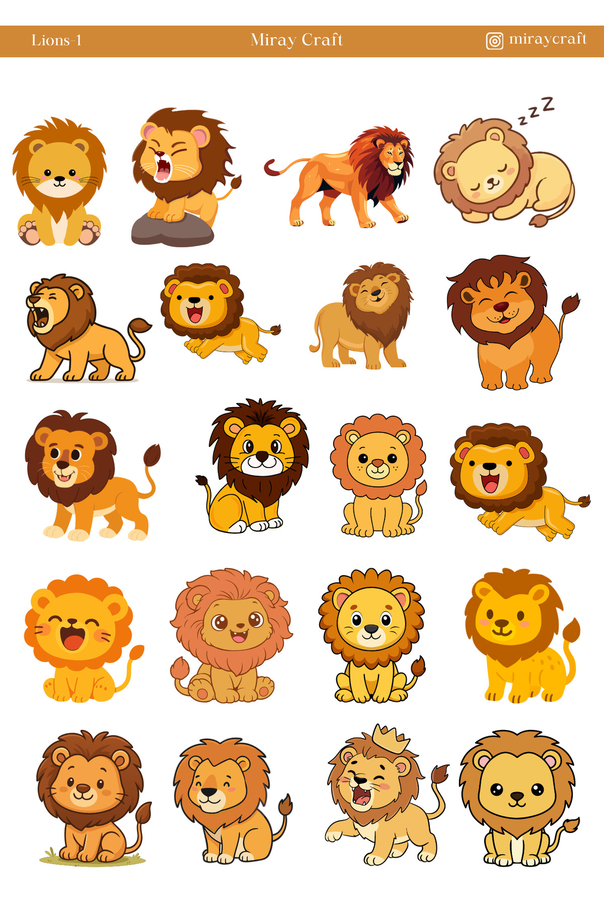 MirayDesign 1 Sayfa Aslan Temalı Sticker – 12x17 cm Scrapbook, Bullet ...