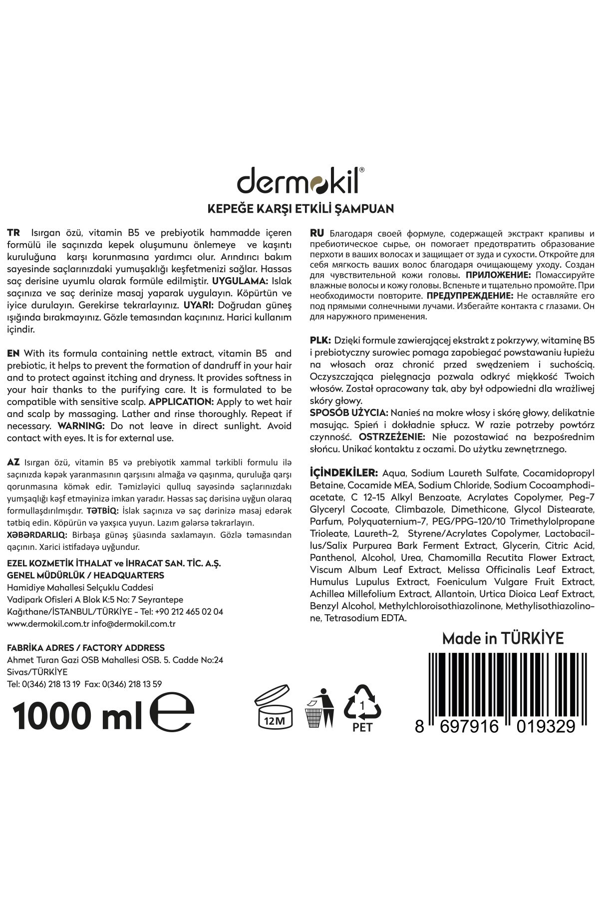Prebiyotik & Vitamin B5 Kepeğe Karşı Şampuan 1 Litre x 2 Adet — 8697916026044 — تصویر 4 از 4