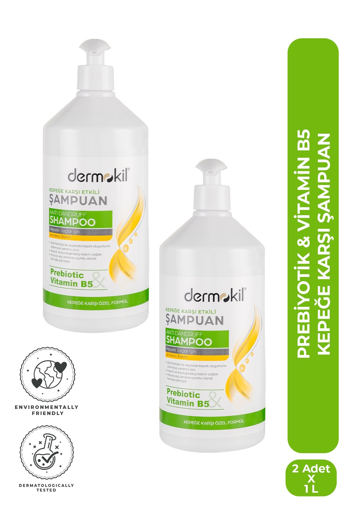 Dermokil Prebiyotik & Vitamin B5 Kepeğe Karşı Şampuan 1 Litre x 2 Adet — 8697916026044