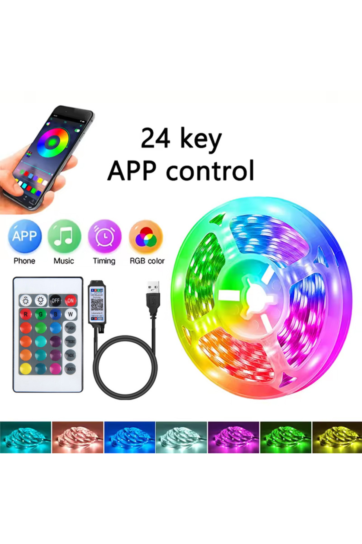 Choice شريط إضاءة LED بطول متر واحد مع 24 مفتاحًا، يعمل بمنفذ USB بجهد ...