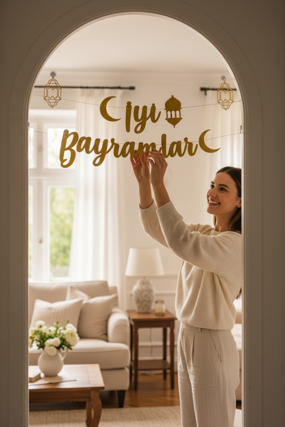 İyi Bayramlar Yazılı Gold- Altın Sarısı Ramazan Süsü Banner