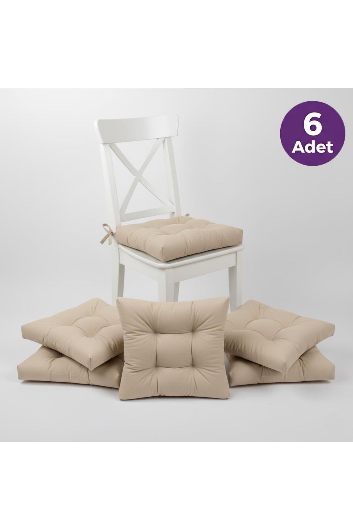 6-Piece Gold Beige Pofidic Chair Cushion with Special Stitching 40x40cm