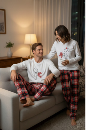 Bella Dossi Pamuklu Puzzle Kalp Figürlü Sevgili Çift Pijama Takımı