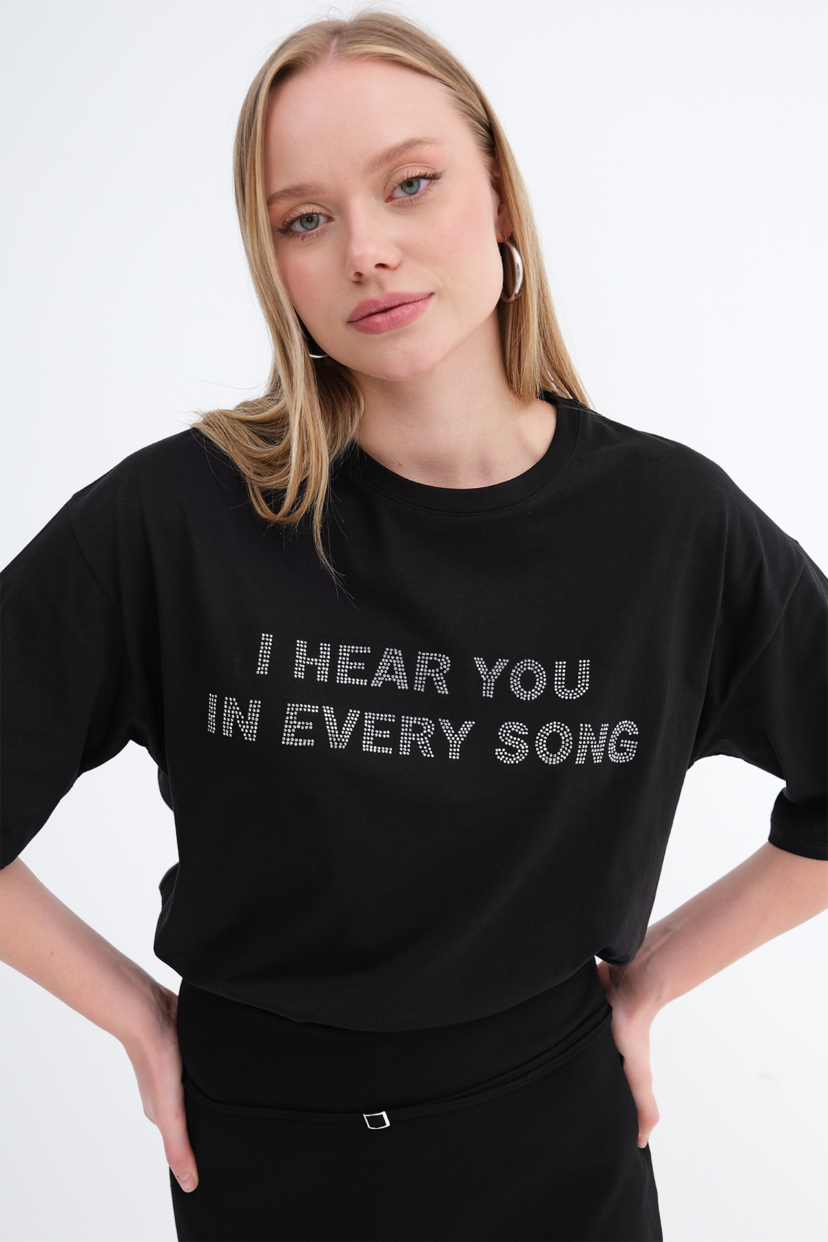 Addax  Bisiklet Yaka Taşlı T-shirt P9011 - Görsel 5