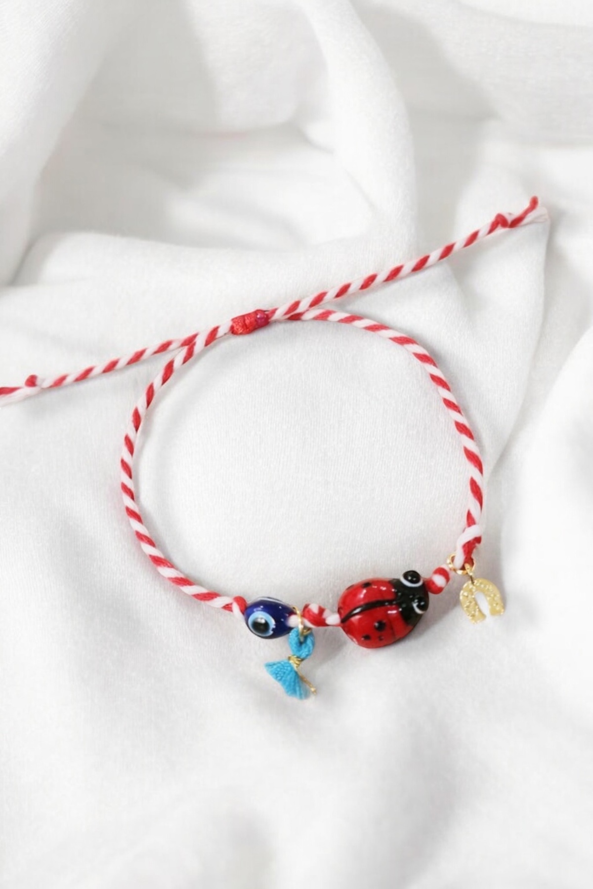 Ladybug Glass Beaded Marteniçka Macrame Bracelet
