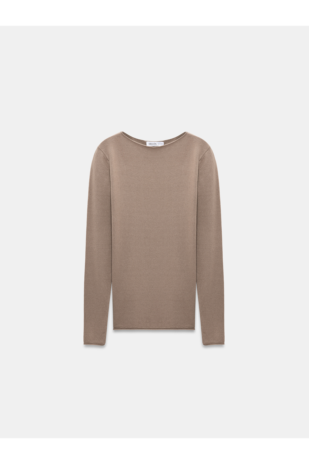 Dilvin  10840 Kayık Yaka Kaşmir Karışımlı Kazak-Koyu Vizon