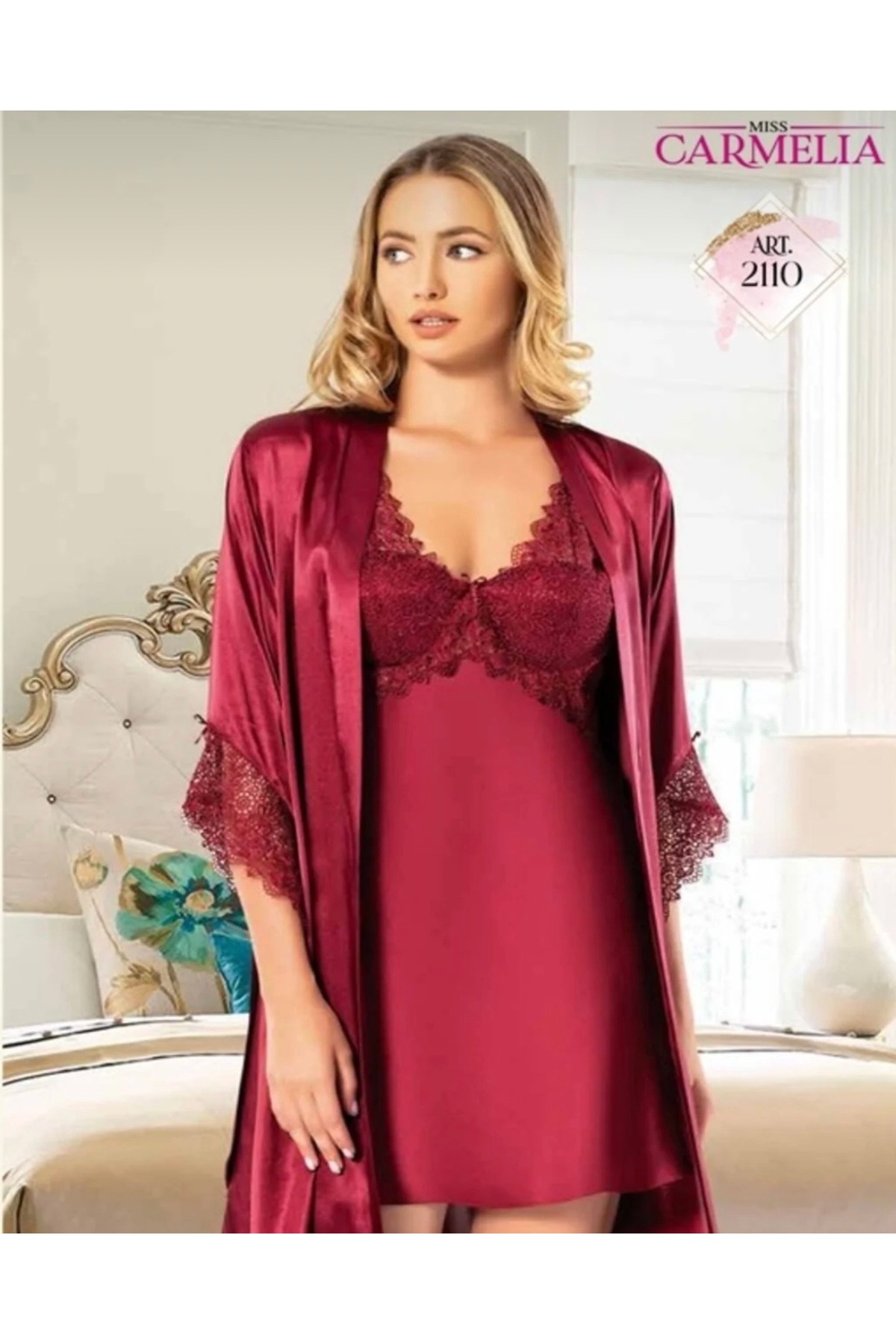 miss carmelia Saten 2'li Gecelik Sabahlık Takımı