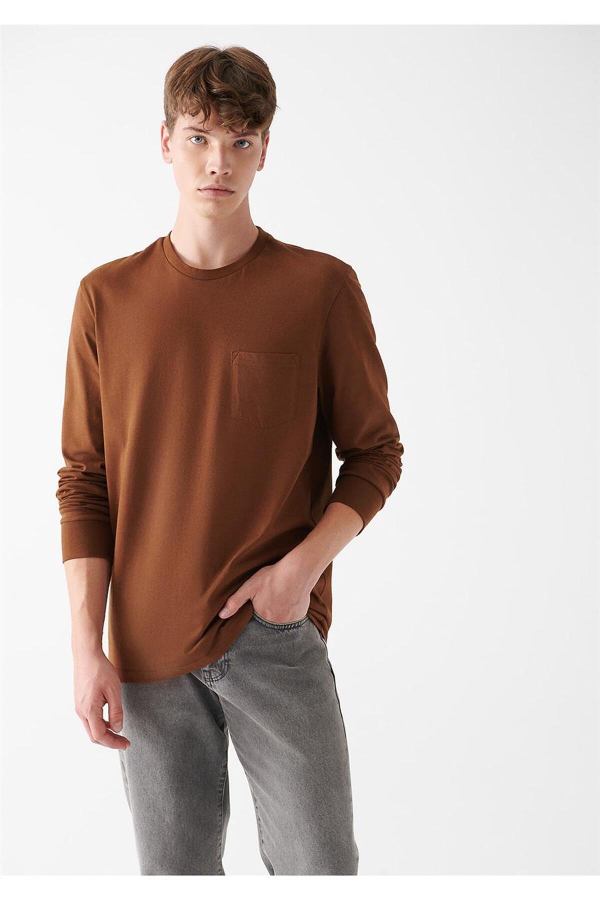 ماوی جینز تی شرت جیب دار قهوه بیسون