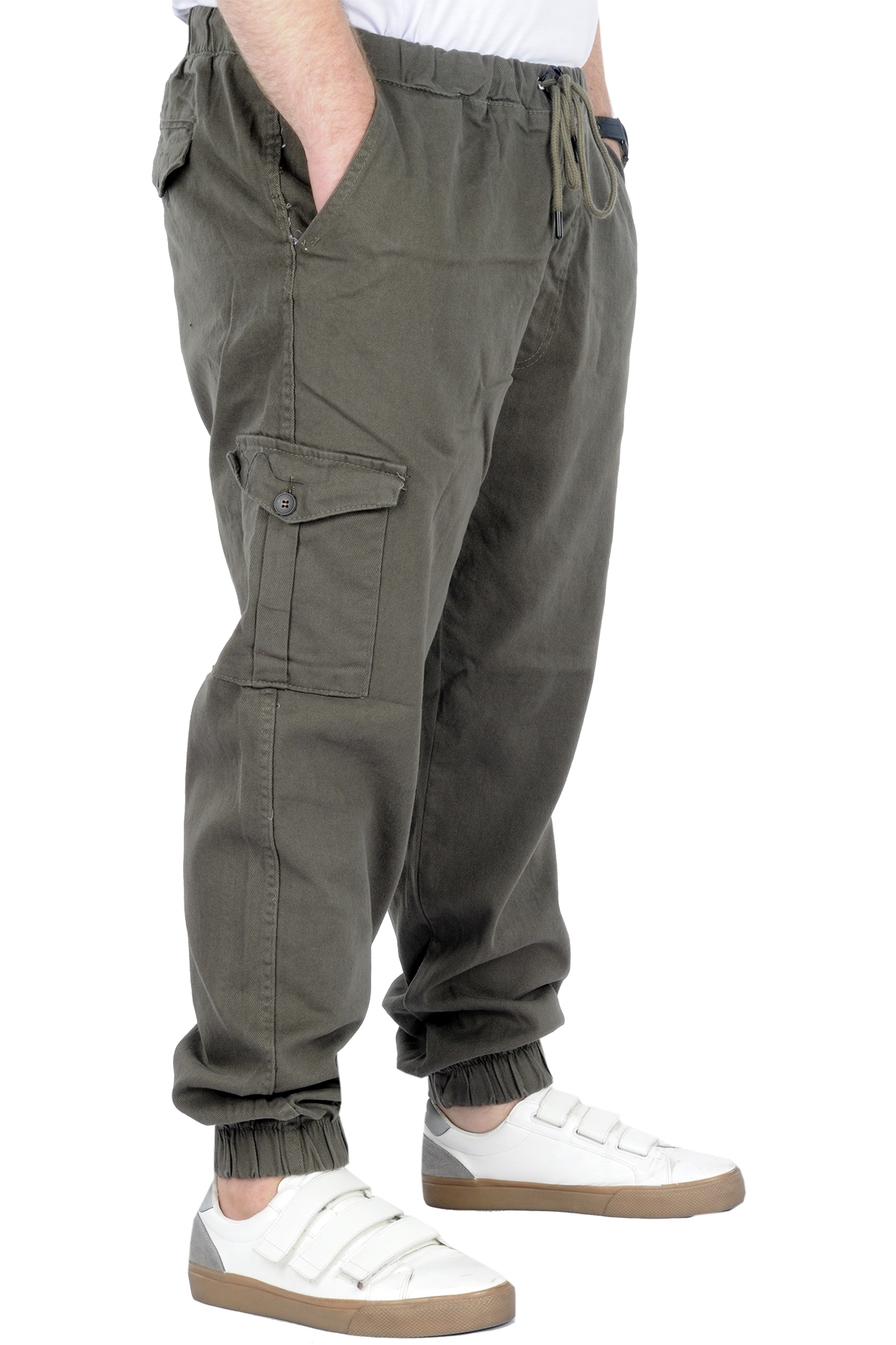 ModeXL Mode XL Büyük Beden Erkek Gabardin Kargo Jogger Pantolon Doğa 21927 Haki görsel 2