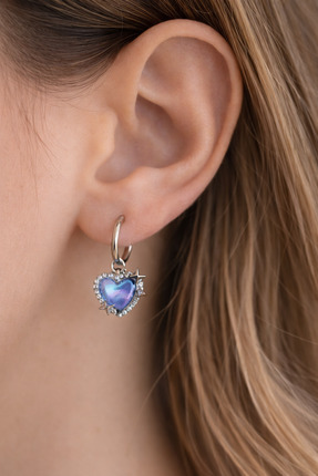 samosh 316L Paslanmaz Çelik Holograpich Hayalperest Kalpli Küpe Sevgililer Gü...