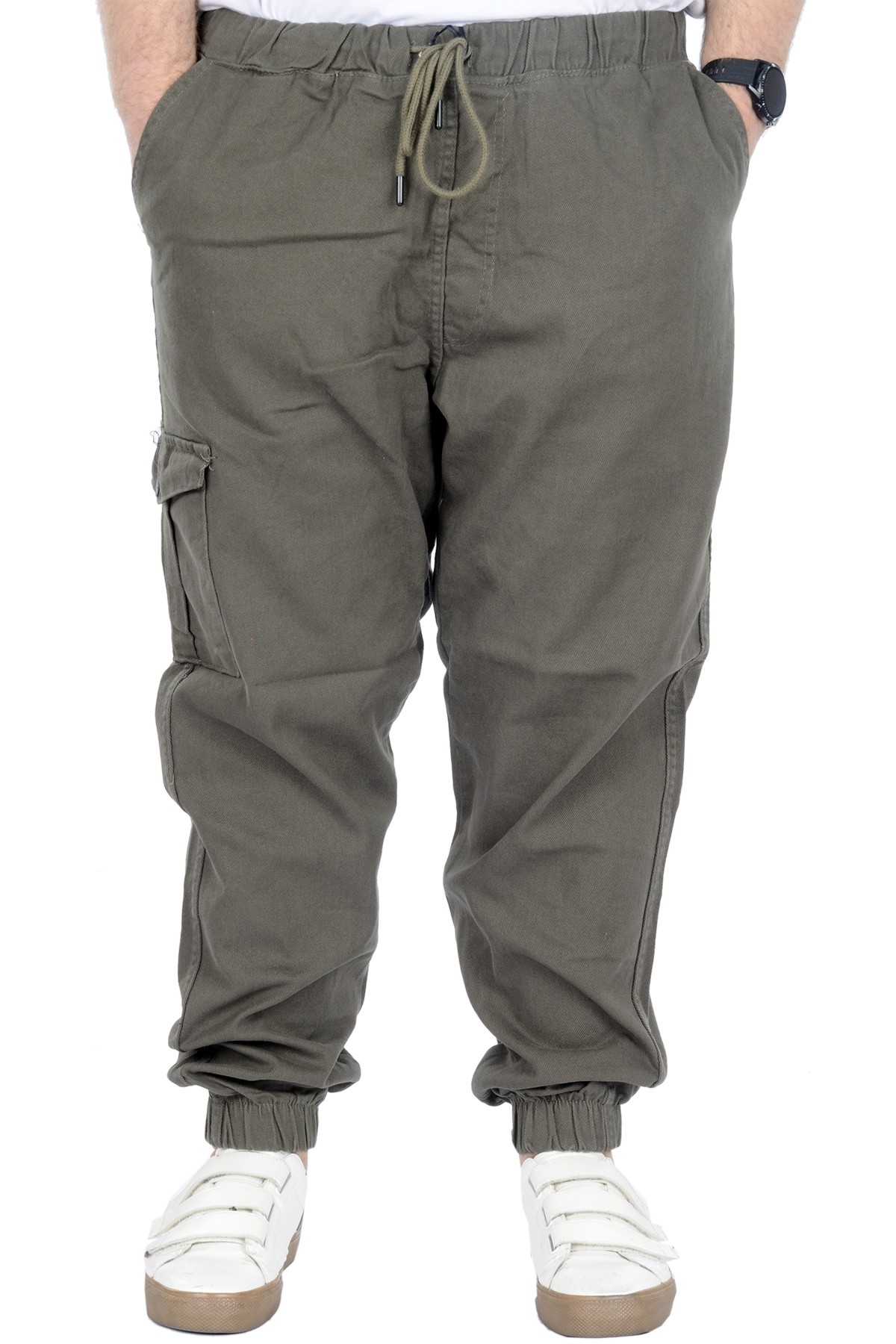 ModeXL Mode XL Büyük Beden Erkek Gabardin Kargo Jogger Pantolon Doğa 21927 Haki