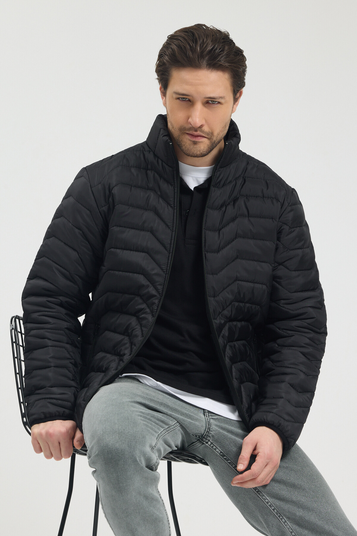 Tonny Black  Erkek Siyah Su Ve Rüzgar Geçirmez Normal Kalıp Cepli Fermuarlı Erkek Mont - Görsel 2