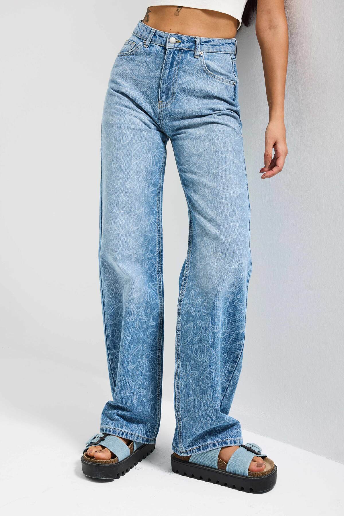 it's basic  Kadın Kot Rengi 2s6-27 Straight Fit Yüksek Bel %100 Koton Tasarım Denim Jean - Görsel 4