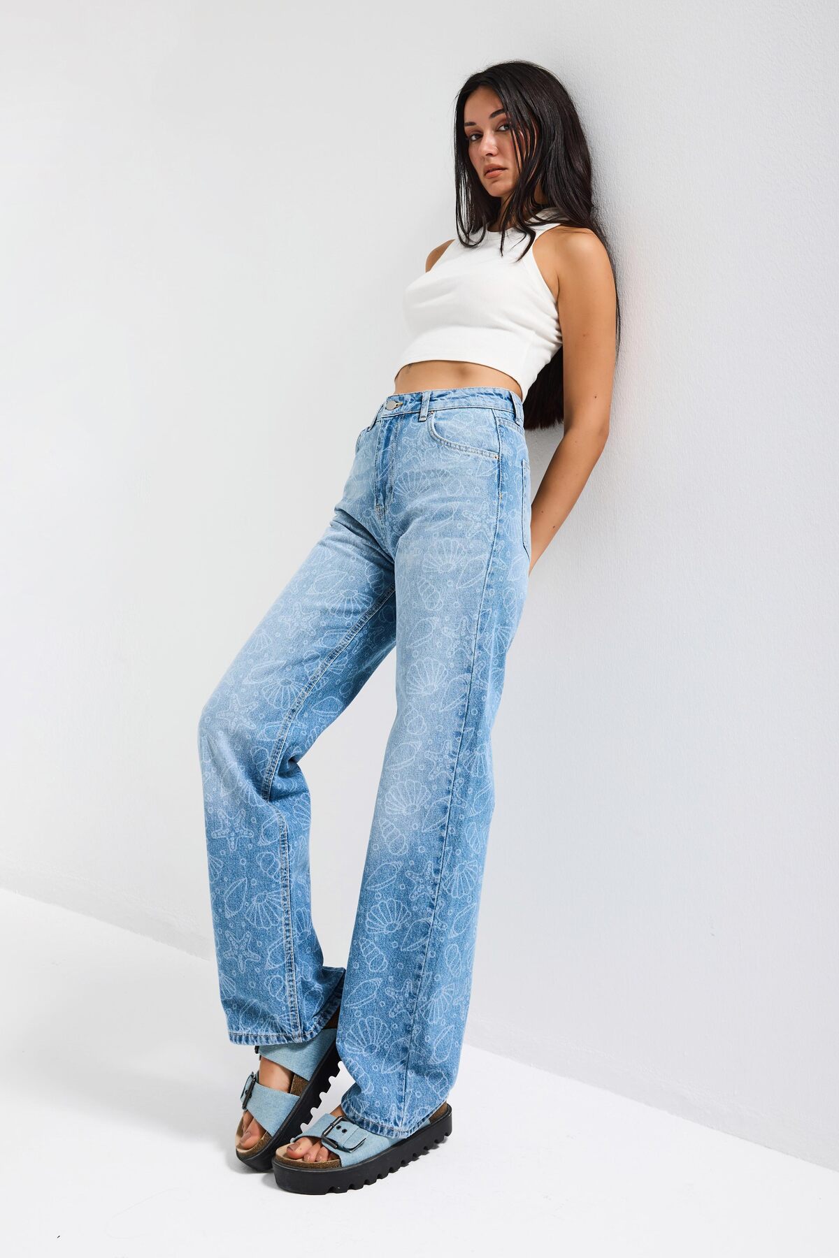 it's basic  Kadın Kot Rengi 2s6-27 Straight Fit Yüksek Bel %100 Koton Tasarım Denim Jean - Görsel 3