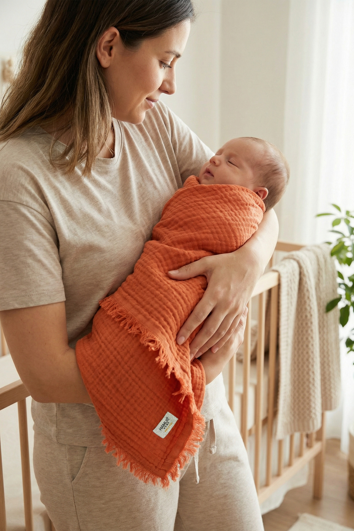 HAMUR Müslin Bebek Pike %100 Pamuk 85x100 cm Yenidoğan Bebek Arabası Puset Örtüsü Kundak Battaniye Kiremit fotoğrafı 2 (önizleme)
