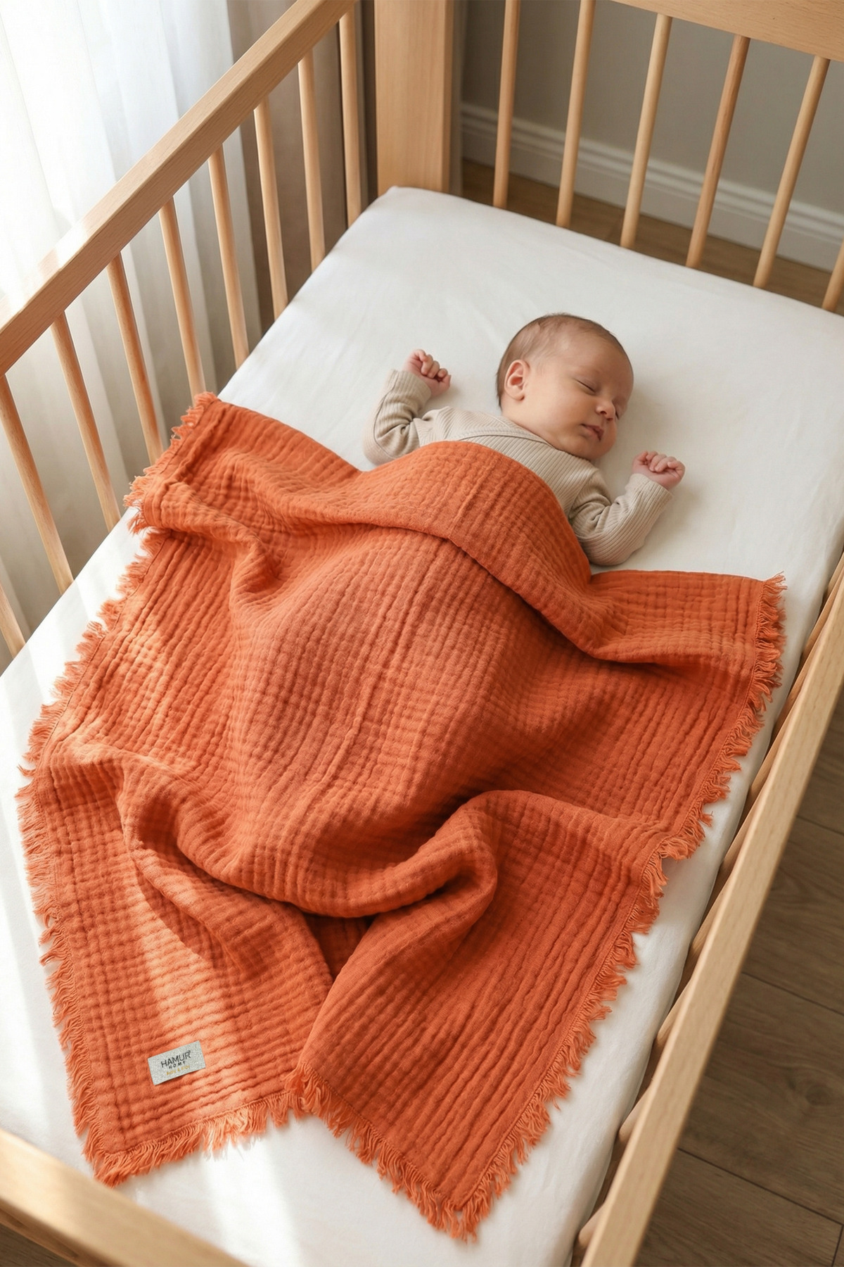 HAMUR Müslin Bebek Pike %100 Pamuk 85x100 cm Yenidoğan Bebek Arabası Puset Örtüsü Kundak Battaniye Kiremit fotoğrafı 3 (önizleme)