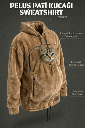 Petolojim Peluş Pati Kucağı Sweatshirt (Kanguru Keseli Kedi-Köpek Taşıma Kıya...