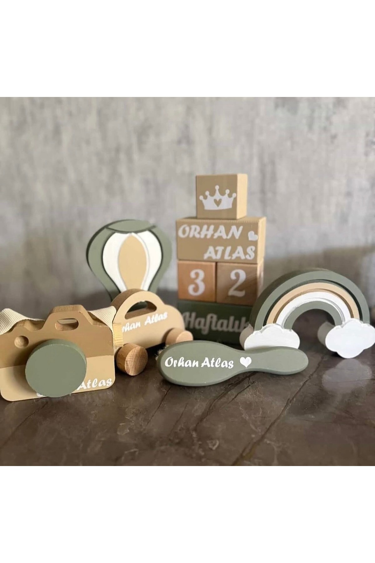 Yeşil sütlü kahve tam objeli set bebek çekim dekor