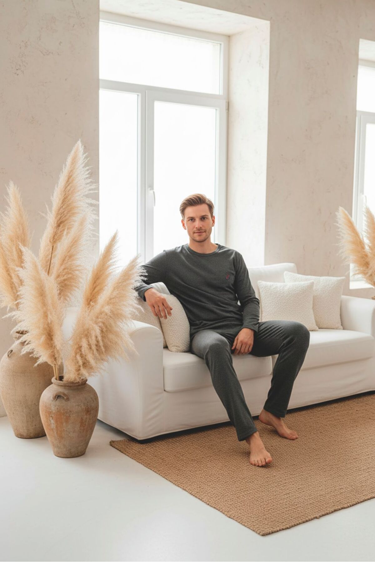 PİJART  Antrasit Penye Uzun Kollu Erkek Pijama Takımı - Görsel 2