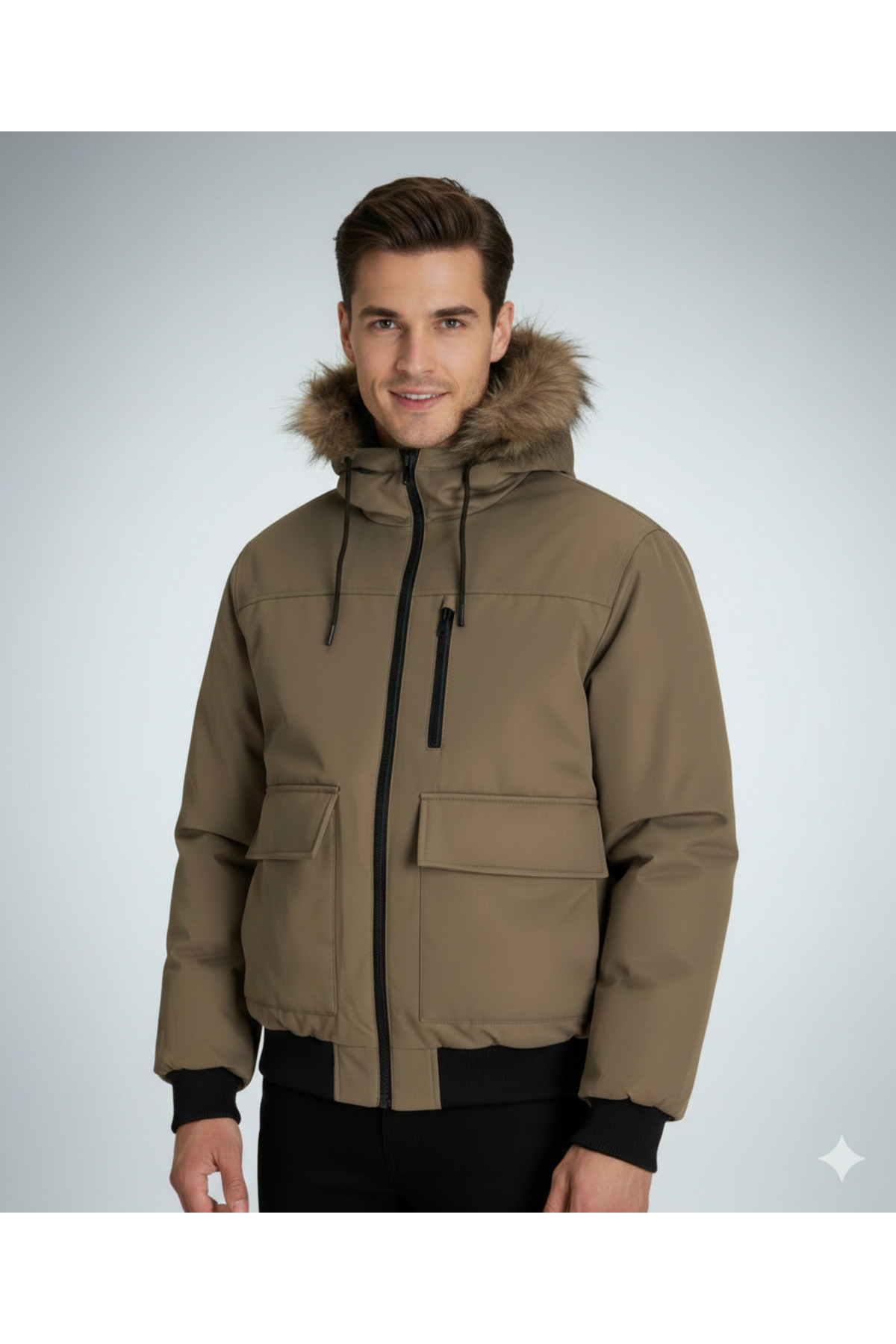 JJCHARLIE Fur Water Cold Proof Men's Fur Detailed Bomber Coat - Stylish and Functional