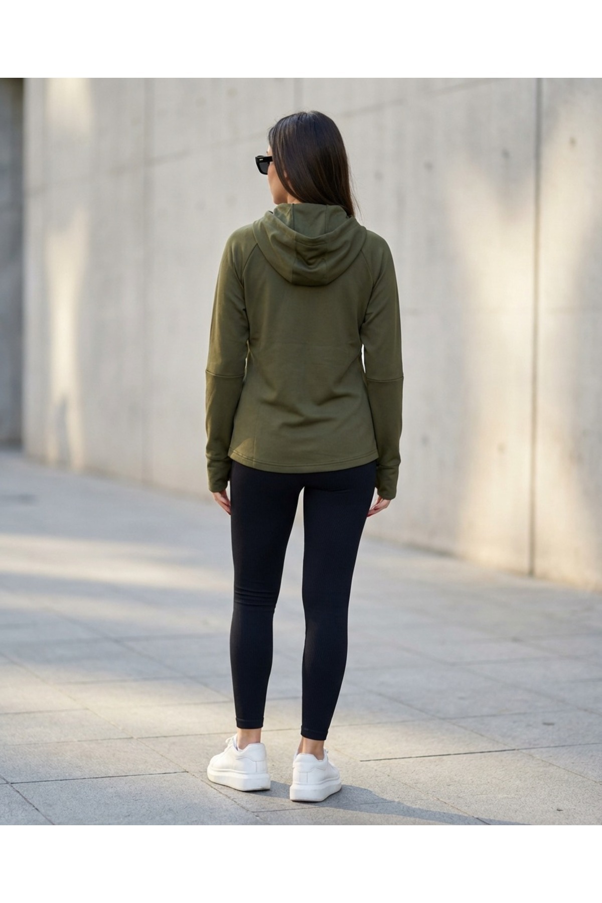 Grenj Fashion Haki Başparmak Delikli İçi Şardonlu Kışlık Örme Spor Ceket/Sweatshirt görsel 3