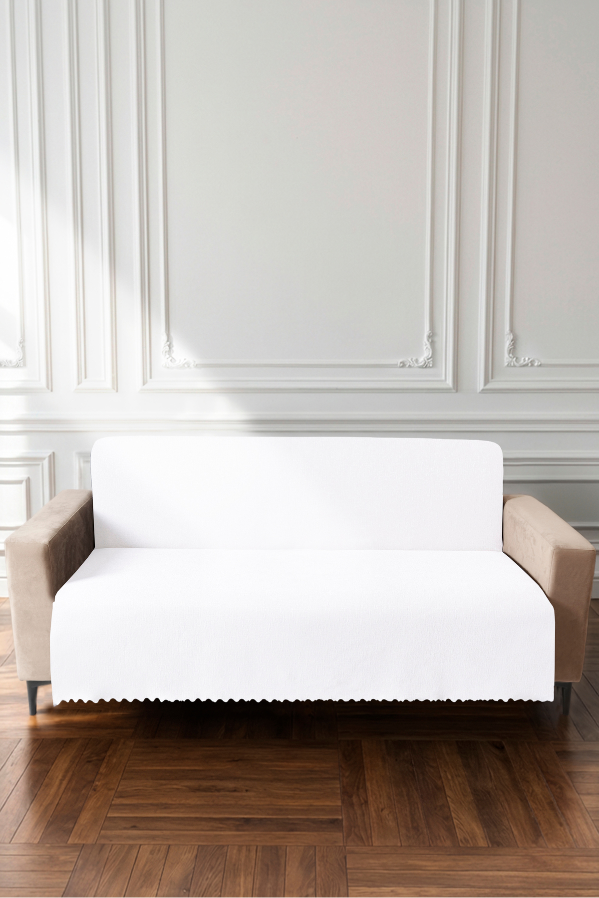 Beyaz 175X215 cm Premium Koltuk Örtüsü Şönil Jakarlı Kumaş Yüksek Kalite Kaydırmaz Yıkanabilir