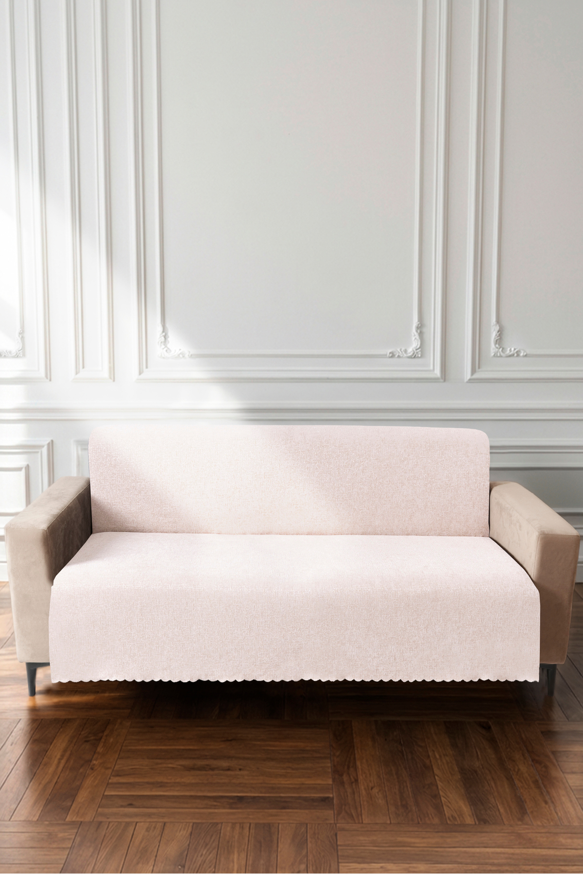 Krem 175X215 cm Premium Koltuk Örtüsü Şönil Jakarlı Kumaş Yüksek Kalite Kaydırmaz Yıkanabilir
