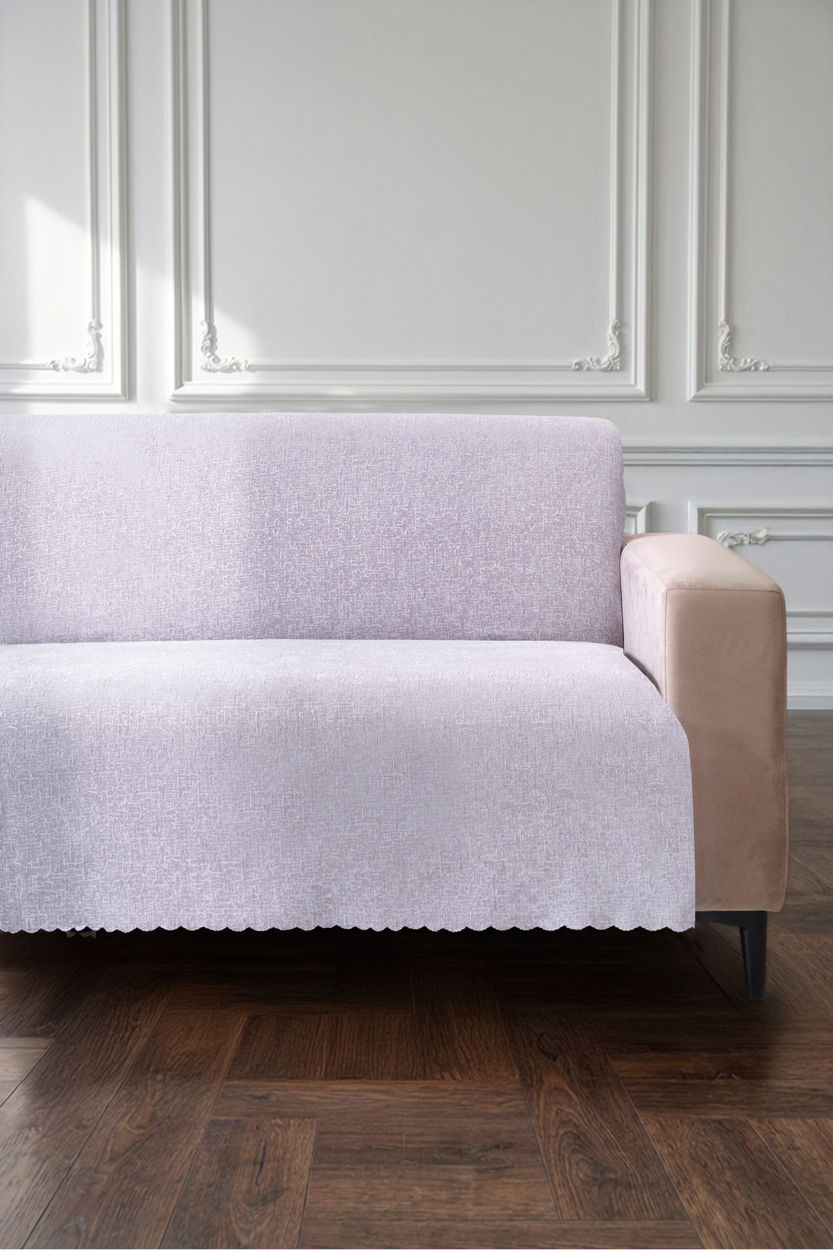 Gümüş Gri 175X215 cm Premium Koltuk Örtüsü Şönil Jakarlı Kumaş Yüksek Kalite Kaydırmaz Yıkanabilir