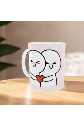 Home Sevgililer Günü Kalpli Sarılan Çift Desenli Porselen Kupa