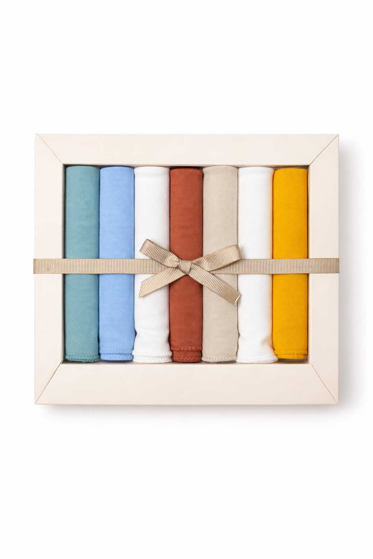 UmBaby 7’li Erkek Bebek Pamuklu Penye Ağız Mendili Seti – %100 Pamuk Organik Kumaş Yenidoğan – Soft Renk fotoğrafı 3 (önizleme)