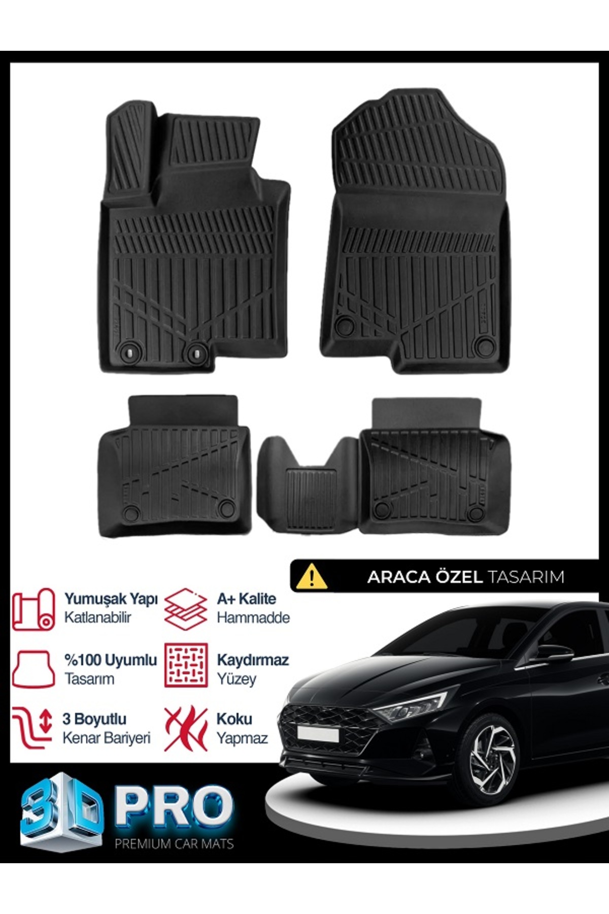 RICH OTO PASPAS Hyundai i 20 3D Havuzlu Paspas 2020 2021 2022 2023 2024 2025 2026 MODEL KOKUSUZ