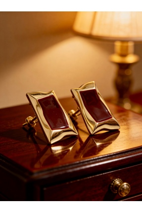 ayoljewelry Bordo & Gold Çelik Küpe