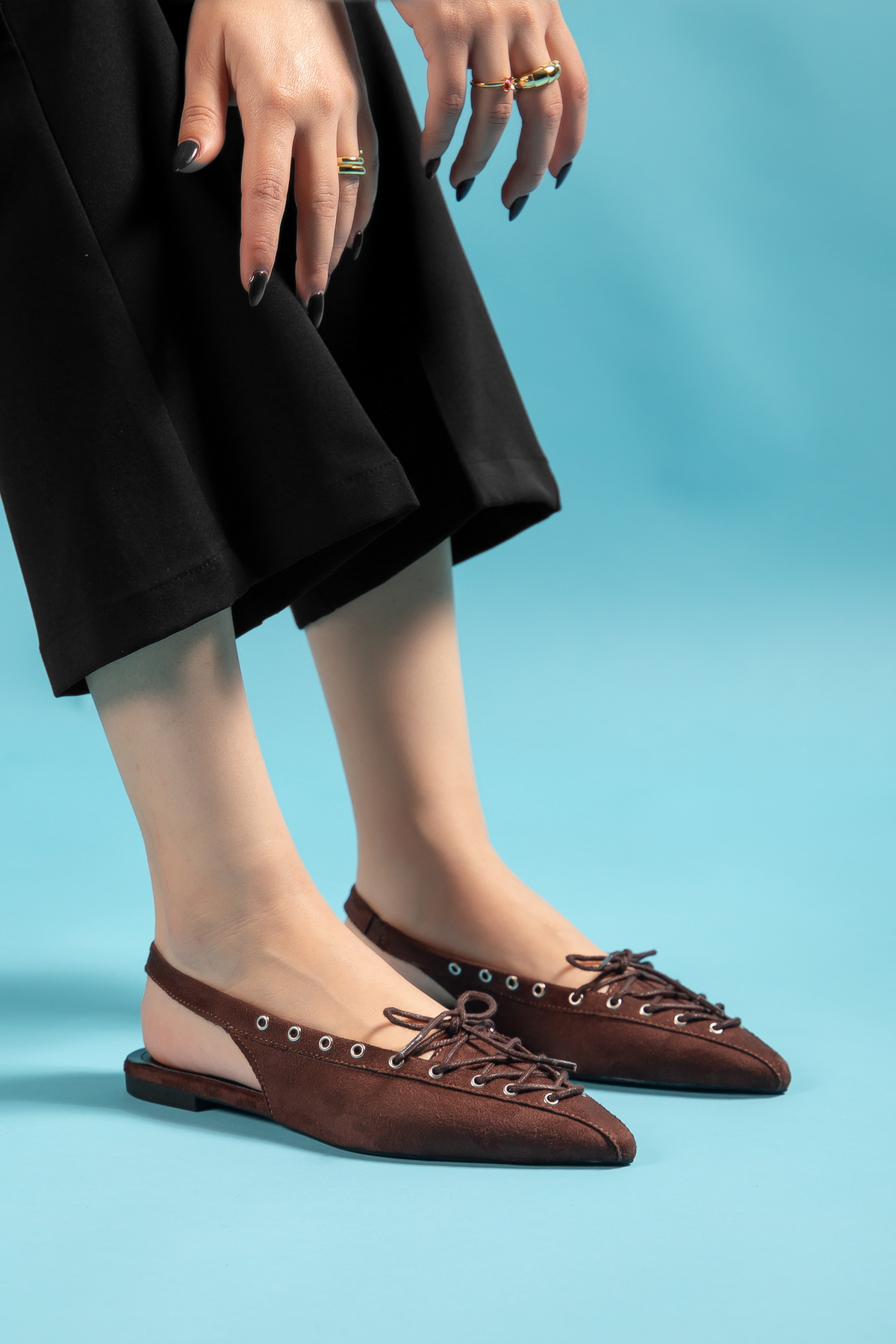 camaiore  Acı Kahve Kadın Sivri Burun Bağcıklı Babet Günlük Ortopedik Tabanlı Ayakkabı - Görsel 6