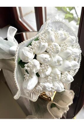 GÜRLEK TEKSTİL Islak Lale İncili Gelin Çiçeği Damat Yaka Çiçeği Gelin Buketi ...