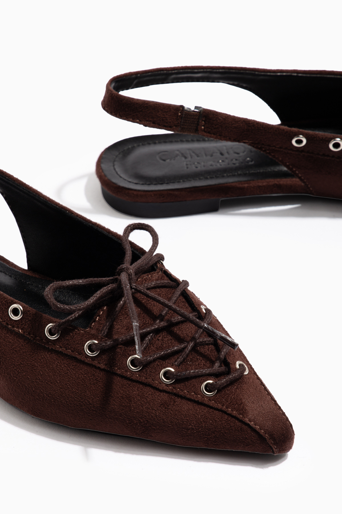 camaiore  Acı Kahve Kadın Sivri Burun Bağcıklı Babet Günlük Ortopedik Tabanlı Ayakkabı - Görsel 4