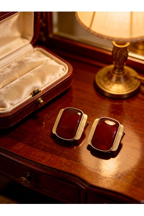 ayoljewelry Vintage Esintili Bordo & Gold Çelik Küpe