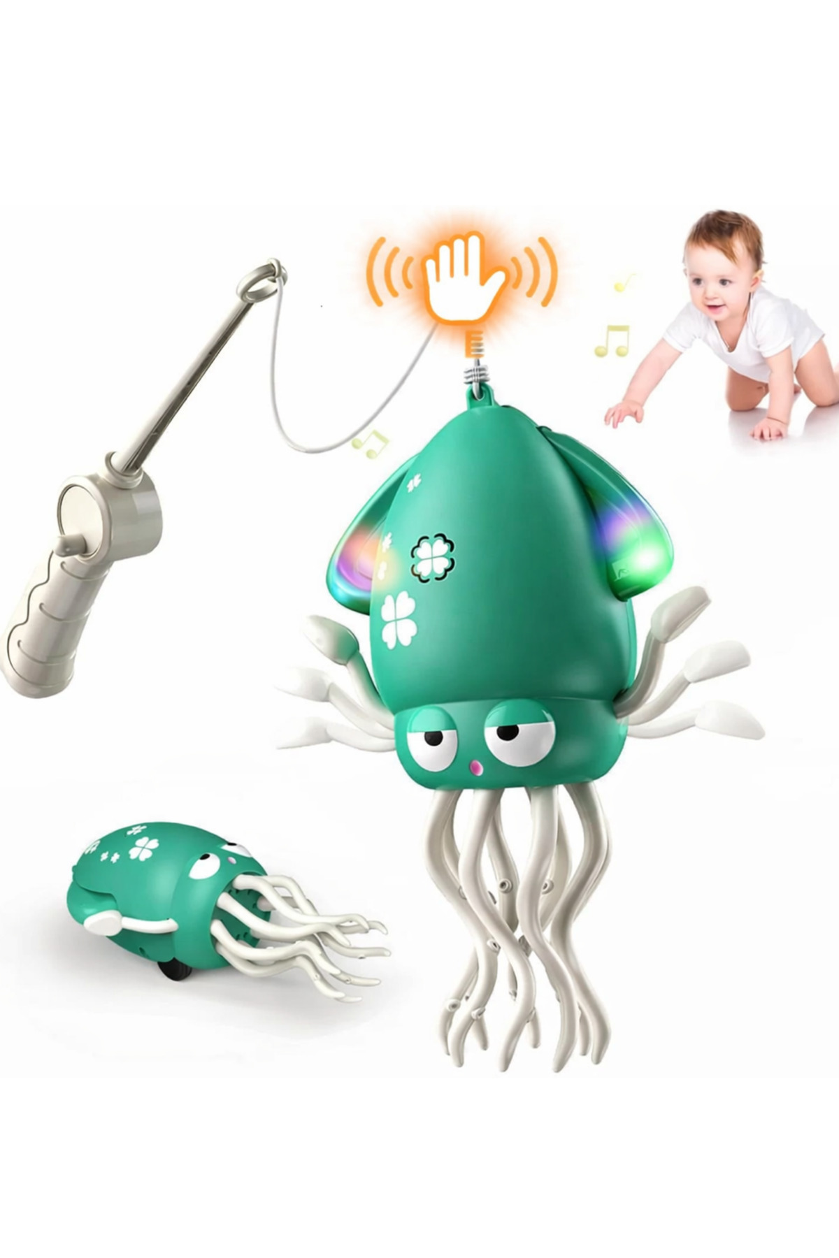 Ele Duyarlı Sensörlü Ahtapot Oyuncak Müzikli Işıklı Hareketli Bebek Oyuncağı