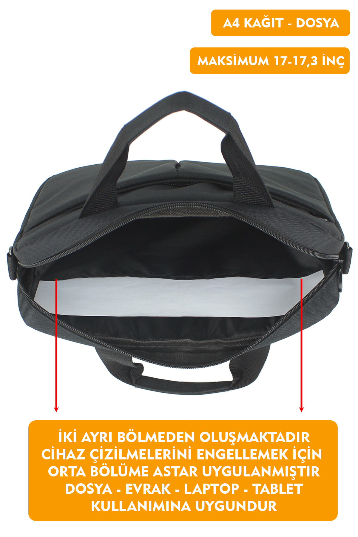 Dada  17"-17,3" inç Laptop Evrak Çantası Tablet A4 Kağıt ve Dosya Uyumlu Darbe Emici Koruma Omuz Askılı - Görsel 3