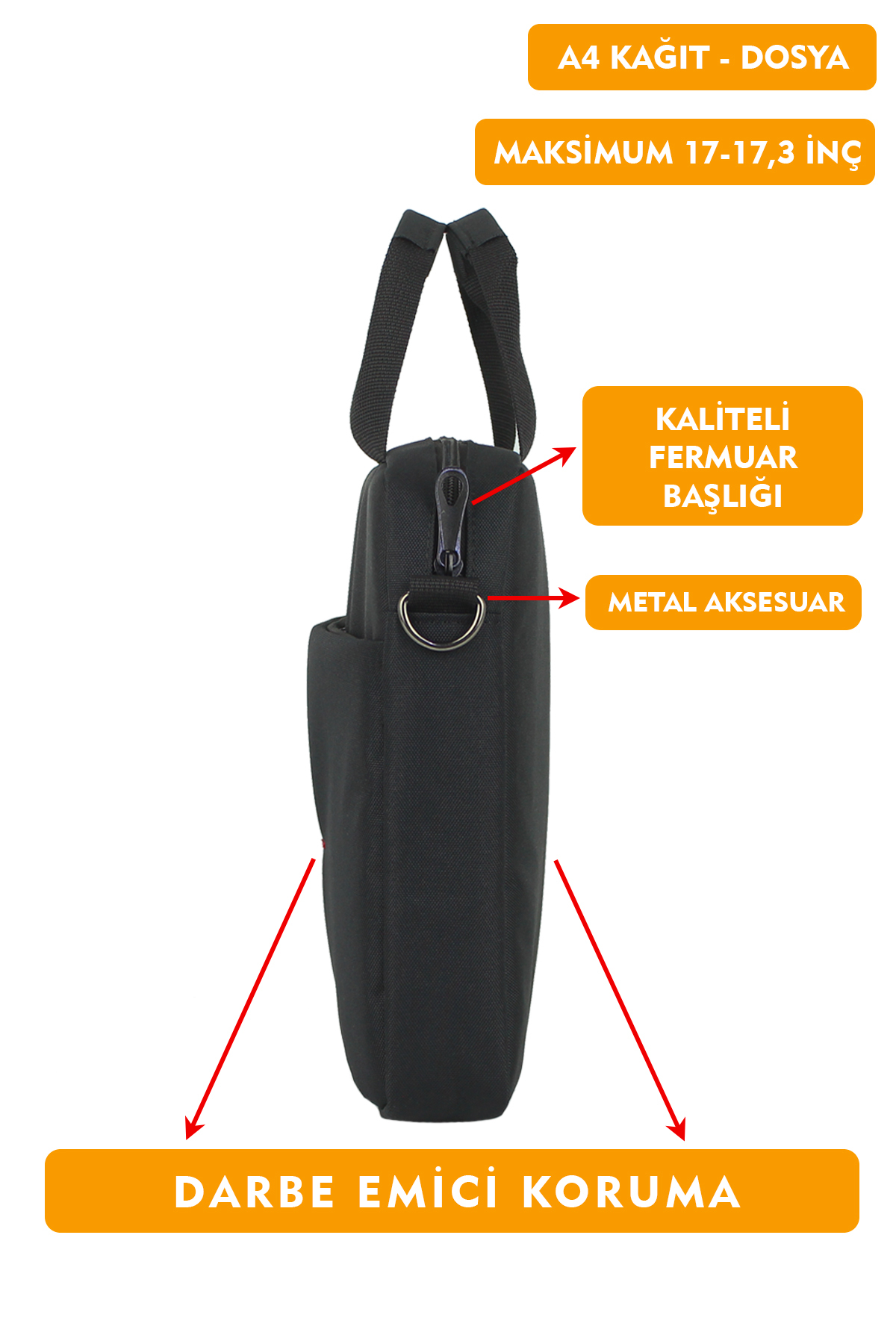 Dada  17"-17,3" inç Laptop Evrak Çantası Tablet A4 Kağıt ve Dosya Uyumlu Darbe Emici Koruma Omuz Askılı - Görsel 6