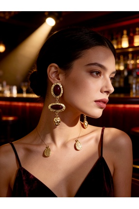 ayoljewelry Bordo Üçlü Sallantılı Dövme Dokulu Çelik Küpe